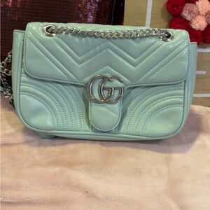 GUCCI pre-loved GG Marmont Matelasse medium purse mint green